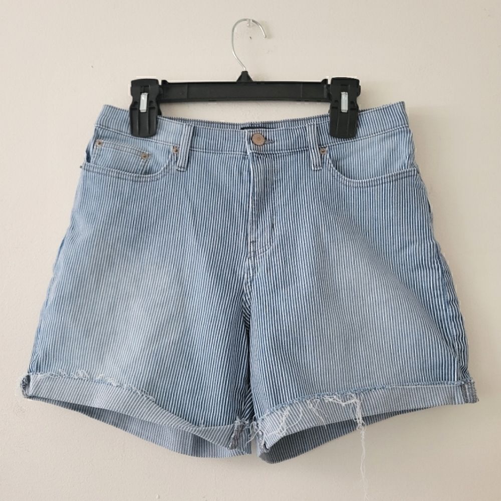 Calvin Klein Jeans Striped Shorts High Rise 8 Blue White Raw Hem